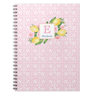 Cuaderno Monogramado De Lemones De Citrus Blanco Y Rosa Gir