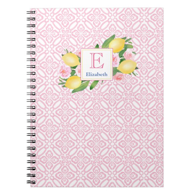 Cuaderno Monogramado De Lemones De Citrus Blanco Y Rosa Gir (Frente)
