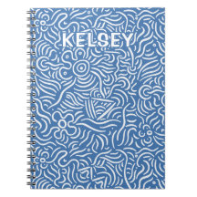 Cuaderno monogramado de línea mínima Art Blue