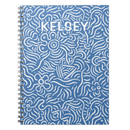 Cuaderno monogramado de línea mínima Art Blue