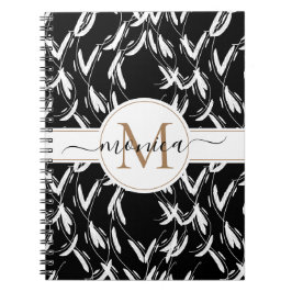 Cuaderno Monogramado de oro botánico floral blanco y negro