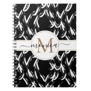 Cuaderno Monogramado de oro botánico floral blanco y negro