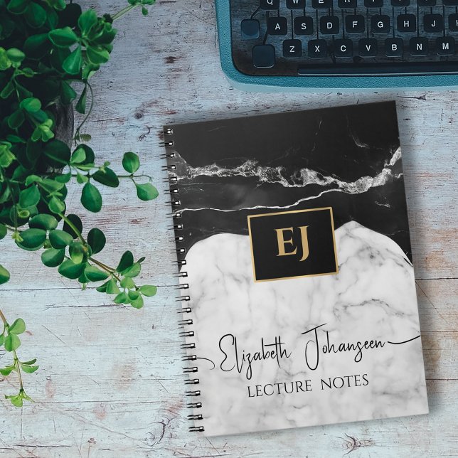 Cuaderno Monogramado de oro de la textura moderna de mármol (Subido por el creador)