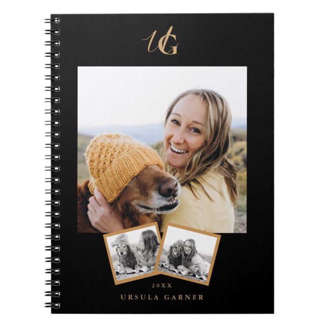Cuaderno Monogramado de oro negro moderno (Frente)