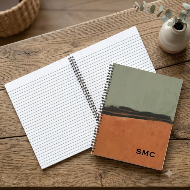 Cuaderno Monogramado de Tonos Terrenos Modernos (Chic monogram notebook with abstract earth tones, ideal for a stylish student’s back-to-school gift)