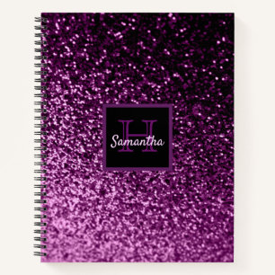 Cuaderno Monogramado de un brillante glam violeta purpurina