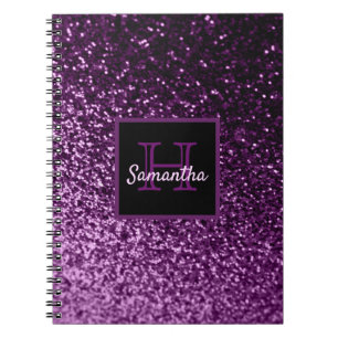 Cuaderno Monogramado de un brillante glam violeta purpurina