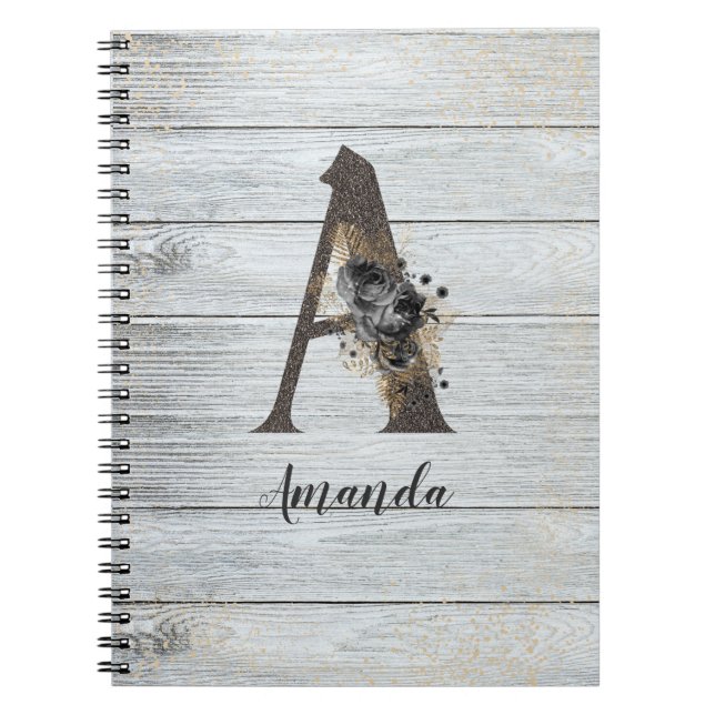 Cuaderno Monogramado Elegante Gótico moderno Rosa negro A N (Frente)