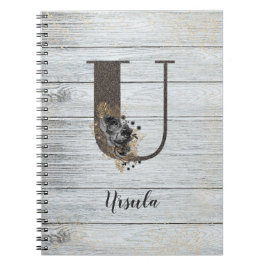 Cuaderno Monogramado elegante Gótico moderno Rosa negro U N