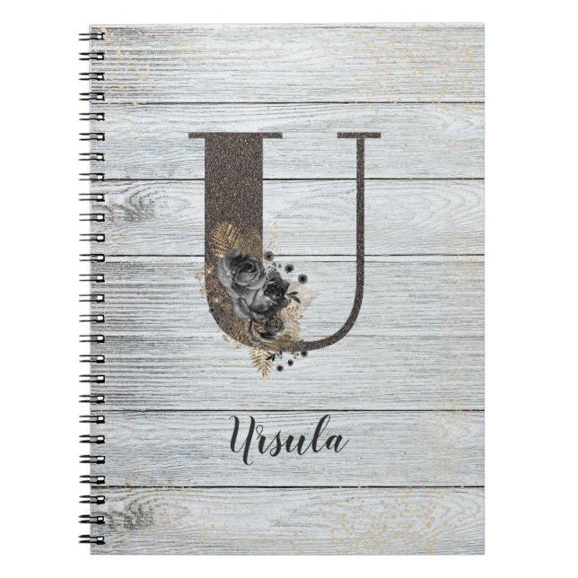 Cuaderno Monogramado elegante Gótico moderno Rosa negro U N (Frente)