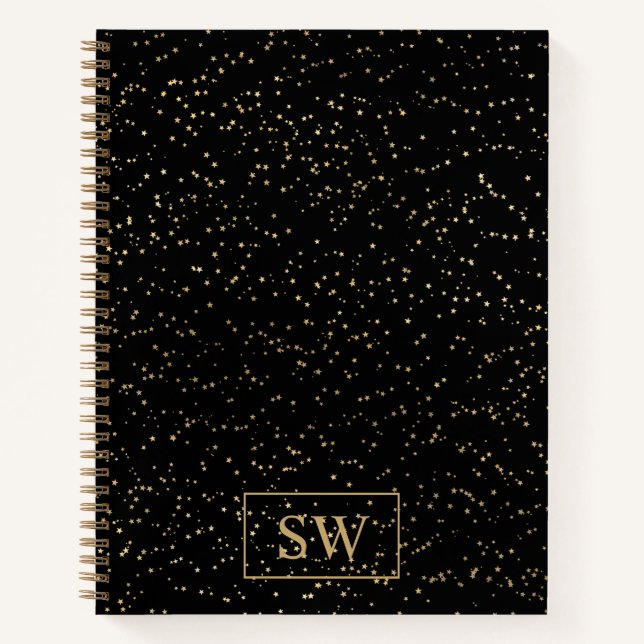 Cuaderno monogramado en oro con pequeñas estrellas (Anverso)
