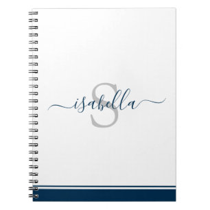 Cuaderno Monogramado First Elegant Script Navy Azul