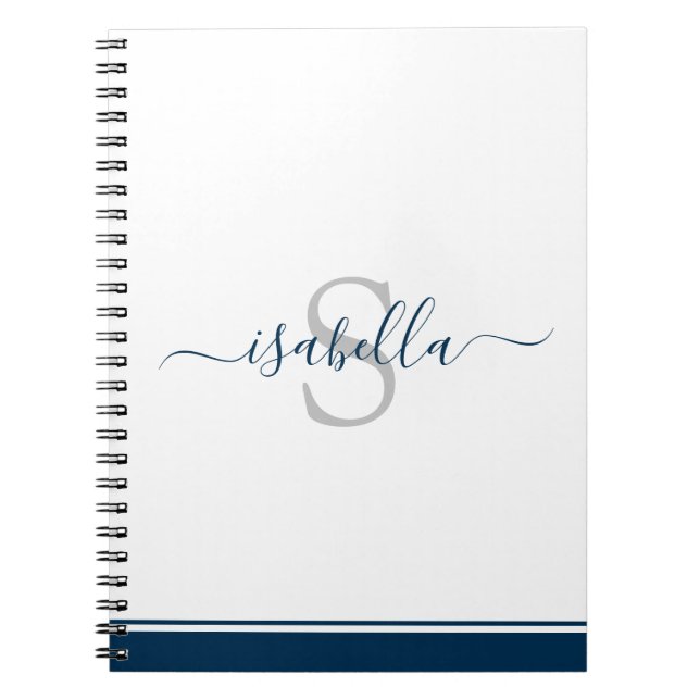 Cuaderno Monogramado First Elegant Script Navy Azul (Frente)