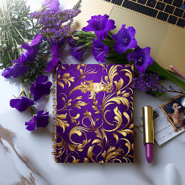 Cuaderno Monogramado lujoso morado y damasco dorado