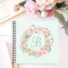 Cuaderno Monogramado Pastel Pink Flower Wreath Diary