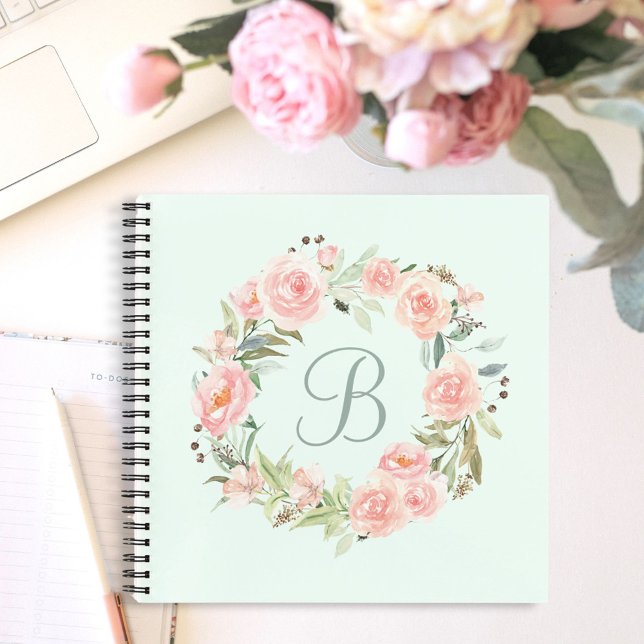 Cuaderno Monogramado Pastel Pink Flower Wreath Diary (In situ)
