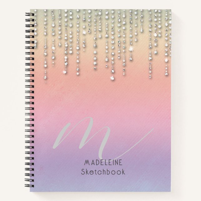 Cuaderno Monogramado Purpurina arcoiris gotea Diamantes de  (Anverso)