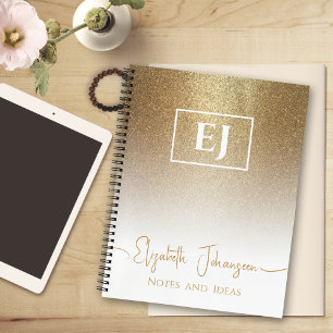 Cuaderno Monogramado Purpurina Girly Gold Sparkle Moda Blan