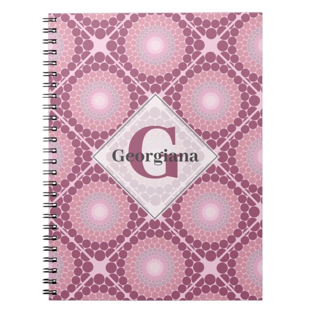 Cuaderno Monogramado Radiante Dusky Rosa Dot Mandala Tiled (Frente)