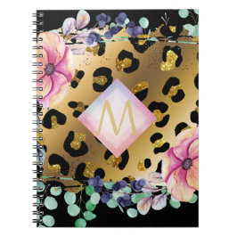 Cuaderno Monogramado rosa rosado de bonito Girly Leopard Pr