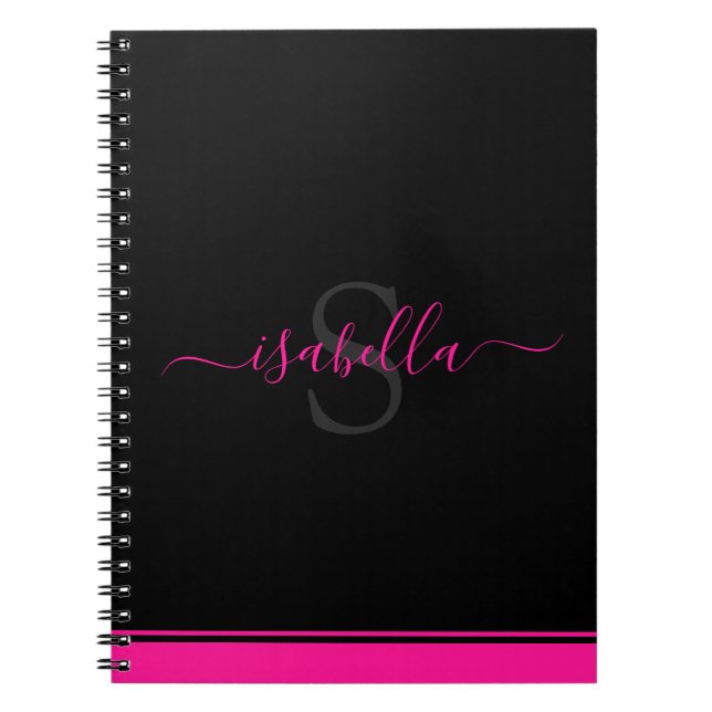 Cuaderno Monogramado Simple Moderno Hot Pink Black (Frente)
