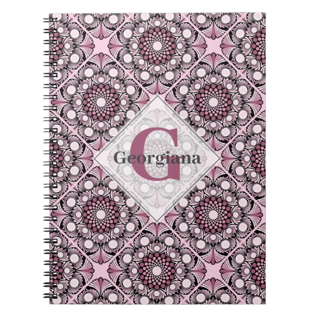 Cuaderno Monogramado Tile Dusky Rosa cerezo Blossom Mandala (Frente)