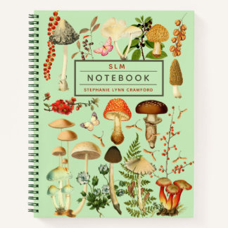 Cuaderno Monogramed Enchanting Vintage Forest Mushrooms