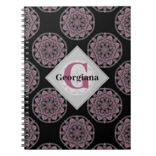 Cuaderno Monogramed Pink Floral Fronds Polka Dot Mandala