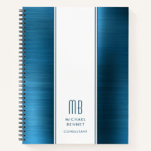 Monogramed Sea Blue Brushed Metallic Business