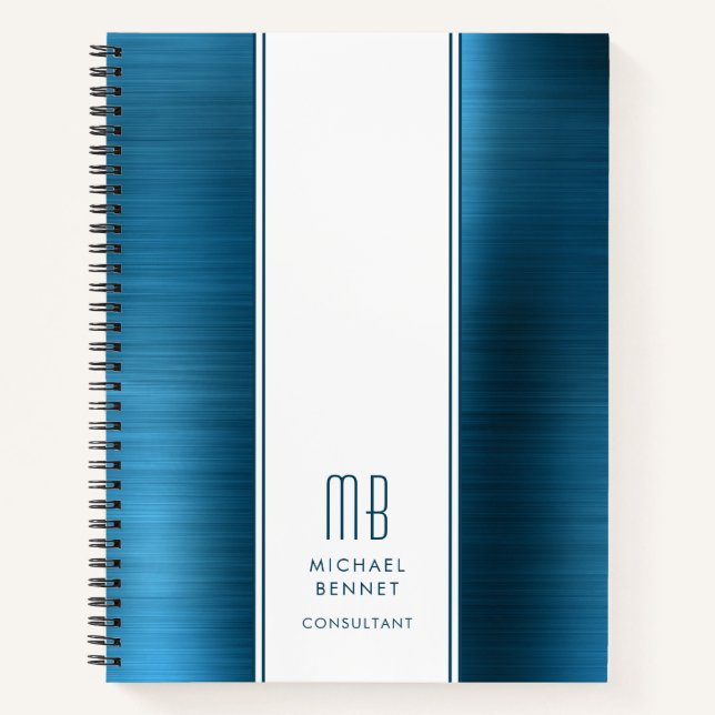 Cuaderno Monogramed Sea Blue Brushed Metallic Business (Anverso)