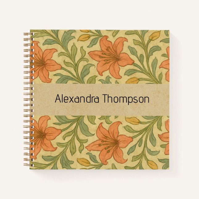 Cuaderno Monogrammed cute rustic kraft paper William Morris (Anverso)