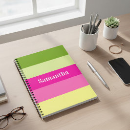 Cuaderno Monogrammed Green and Pink Striped Notebook
