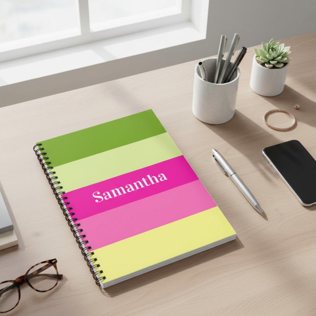Cuaderno Monogrammed Green and Pink Striped Notebook (Subido por el creador)