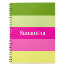 Monogrammed Green and Pink Striped Notebook
