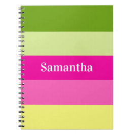 Cuaderno Monogrammed Green and Pink Striped Notebook