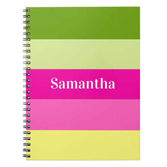 Cuaderno Monogrammed Green and Pink Striped Notebook (Frente)