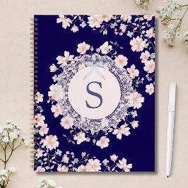 Cuaderno Monogrammed Pink Flowers and Lace Floral