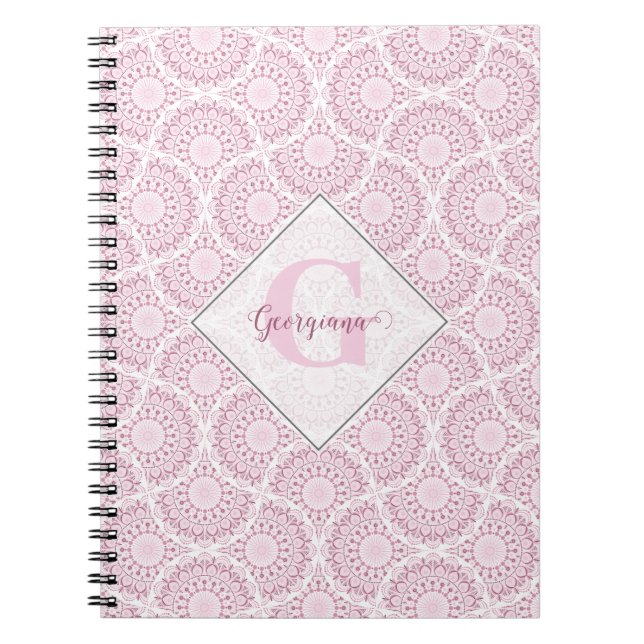Cuaderno Monogramo Art Deco Rosa Confetti Lace Mandala (Frente)