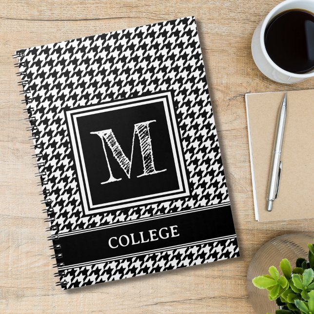 Cuaderno Monogramo clásico de Houndstoth negro y blanco (Subido por el creador)