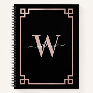 Cuaderno Monogramo de la llave griega rosa de oro negro y R