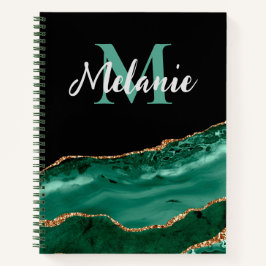 Cuaderno Monogramo de malaquita verde y Purpurina de oro