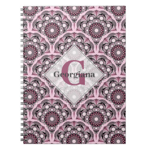 Cuaderno Monogramo Deco Dusky Rosa cerezo Blossom Mandala