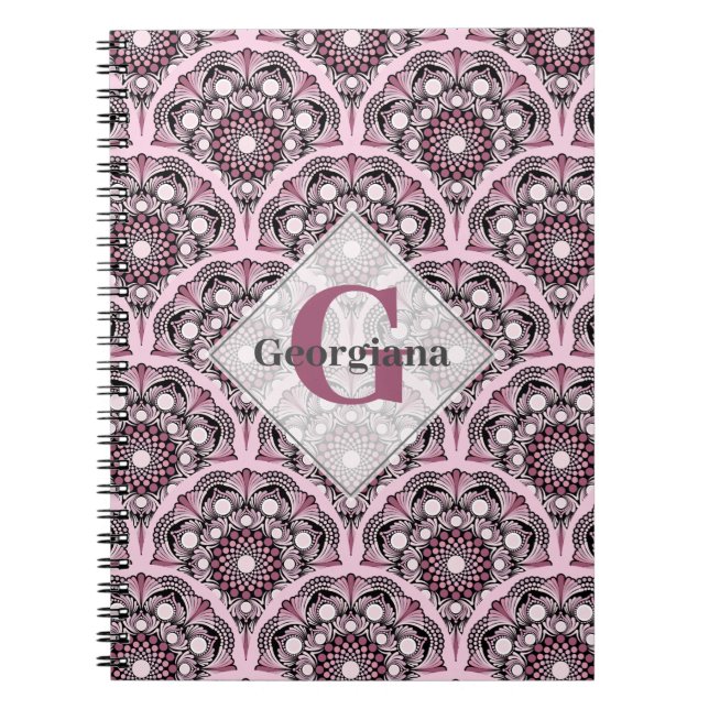 Cuaderno Monogramo Deco Dusky Rosa cerezo Blossom Mandala (Frente)