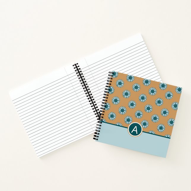 Cuaderno Monogramo girasoles Naranja azul brillante Floral (Monogrammed Sunflowers Tiny Blue Orange Floral Notebook from Studio Posies. )