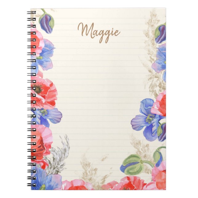 Cuaderno Monogramo lindo acuarela floral rosa y azul (Frente)