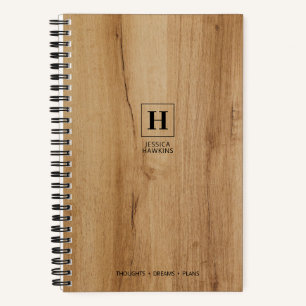 Cuaderno Monomograma Clásico de Chapa de Madera Marrón Clar