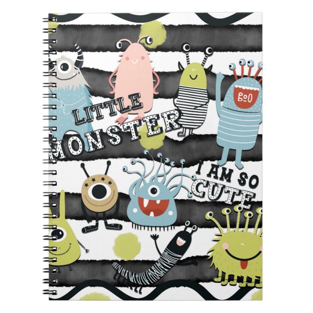 Cuaderno Monstruitos Lindos Moda Moderna Raya de Acuarela (Frente)