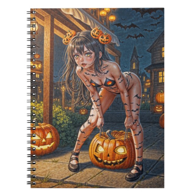 Cuaderno Monstruo de Halloween Jack-o-Lantern y chica murci (Frente)