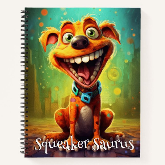 Cuaderno Monstruo de perros divertidos: Squeaker Saurus (Anverso)