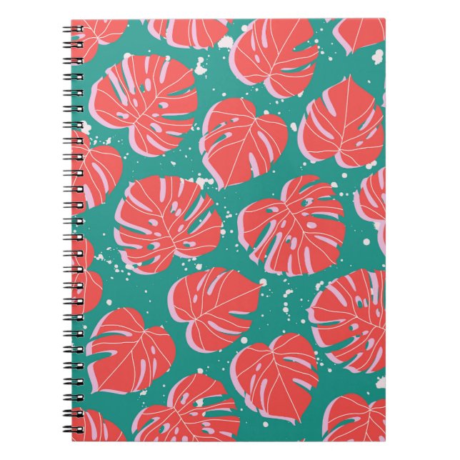 Cuaderno Monstruo rojo: patrón tropical verde (Frente)